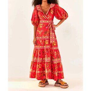 FARM RIO Womens Sz M Red Secret Garden Organic Cotton Maxi Dress